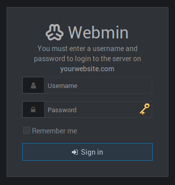 Webmin Login Screen